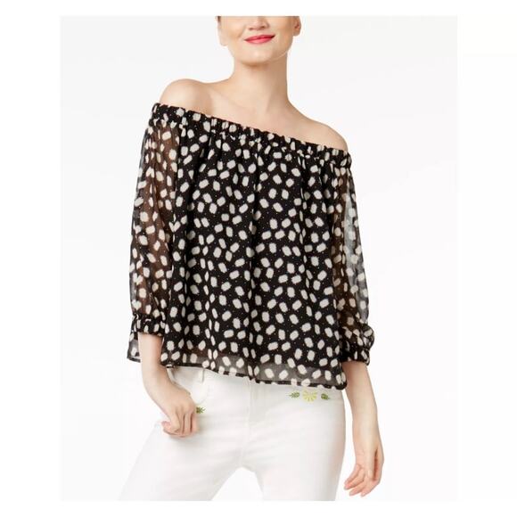 NEW with tags Cynthia Rowley Off the Shoulder Black Printed Metallic Top, Small - Picture 1 of 12